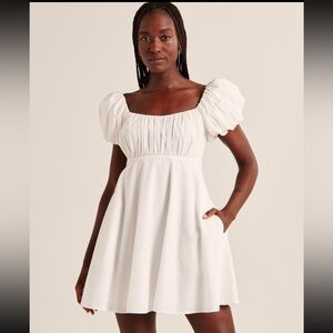 Abercrombie & Fitch White Puff-Sleeve Square-Neck Mini Dress